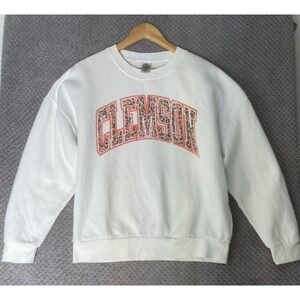 Game Day Couture Clemson Tigers Leopard Print Crewneck Sweatshirt White Large